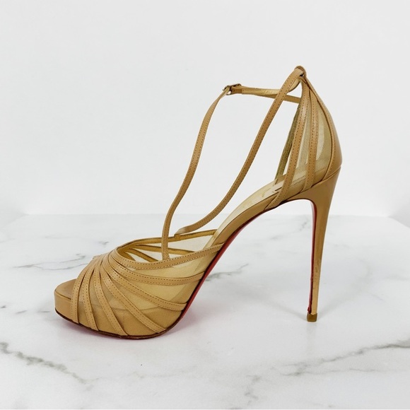 CHRISTIAN LOUBOUTIN Filamenta 120 leather mesh peep toe platform sandals 39.5 - Picture 13 of 16
